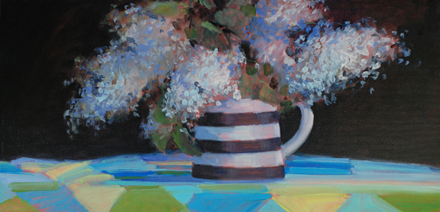 WHITE LILACS IN STRIPED PITCHER, #1859